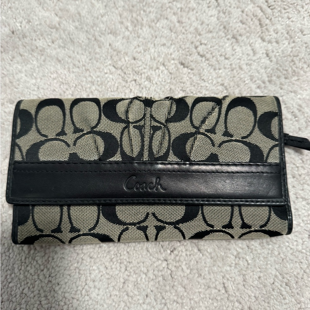 Coach Signature Canvas Fold Wallet in Black and Gray